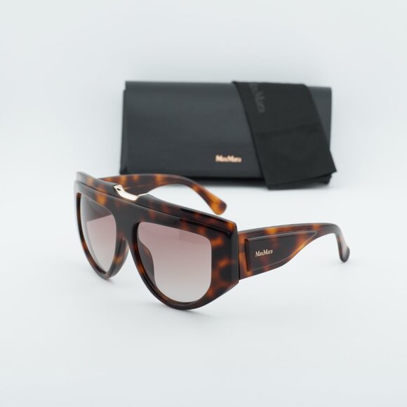 Max Mara ORSOLA MM0083 52F Sunglasses Dark Havana Shield Frame, Brown Lenses